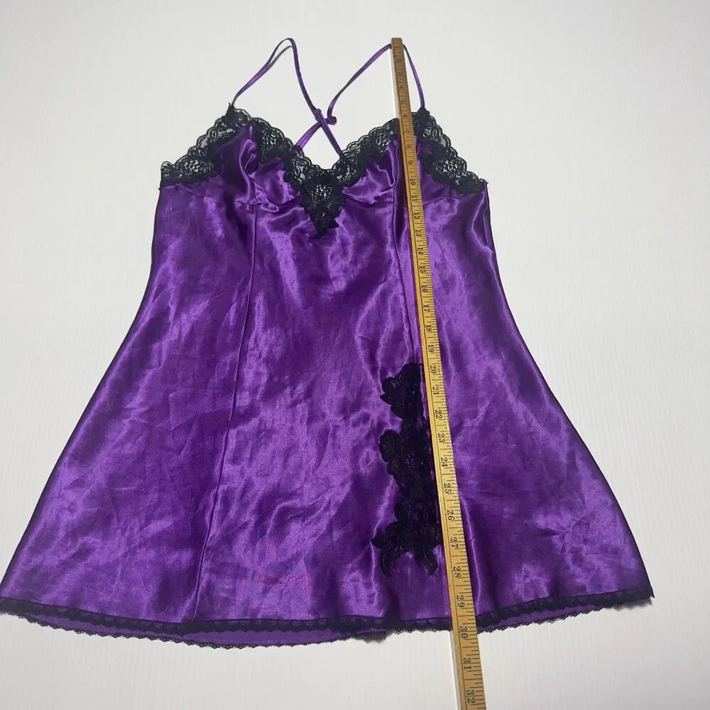 Vintage Frederick's Of Hollywood Purple Satin Slip Dress Lingerie Nightie Size L